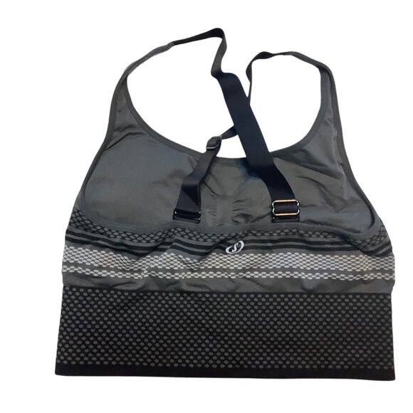 Spalding Womens Gray & Black Striped Sports Bra Crisscross Back M/M - Picture 2 of 6
